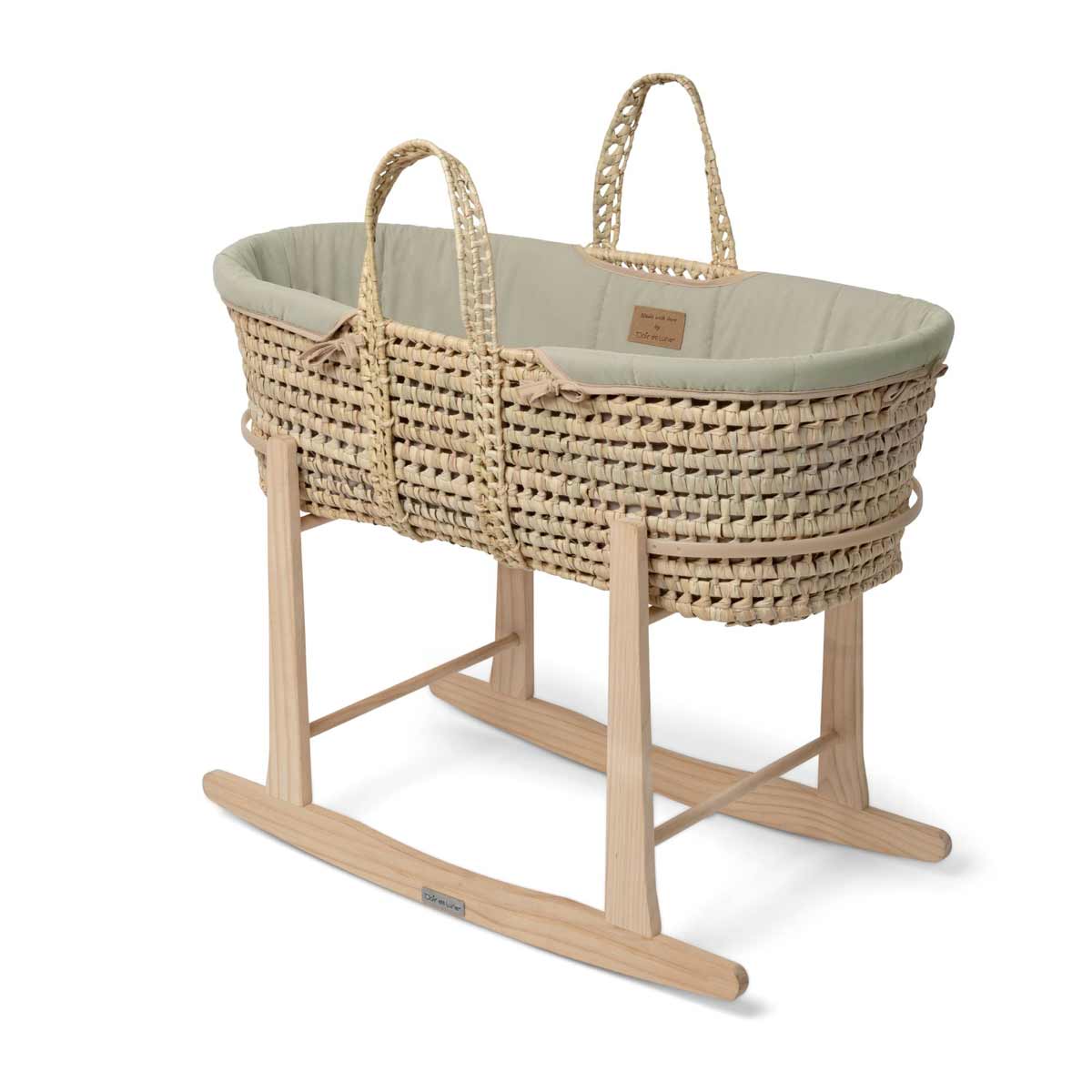 Clair De Lune Sage Organic Palm Moses Basket With Natural Rocking Stand by Clair De Lune